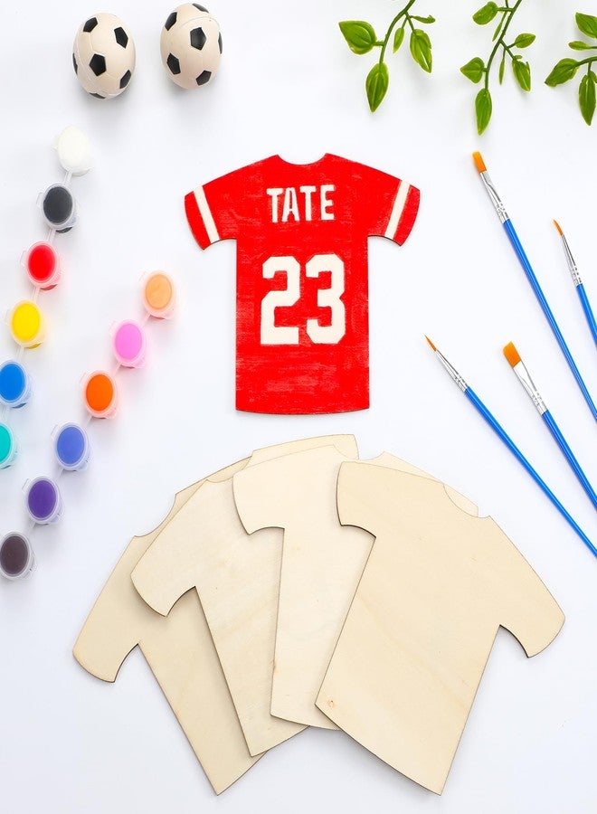 GlikCeil 36 Set Sports Jersey Craft Kit Wooden Jersey Shaped Cutouts Unfinished Clothing Hanging Ornaments with Plastic Mold Painting Set for DIY Projects Sport Themed Party Home Decoration - Image 4